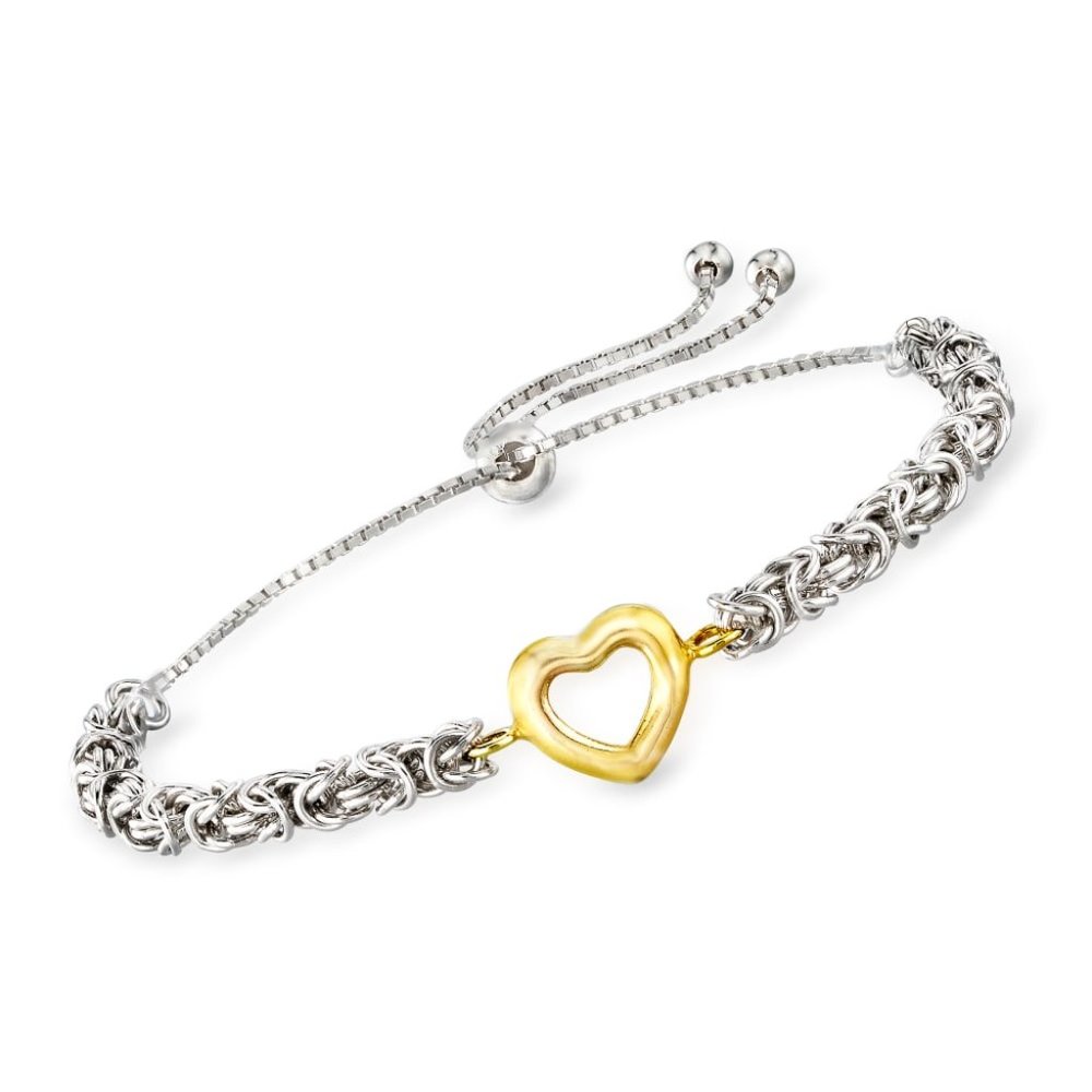Ross Simmons 14kt Yellow Gold Heart Bracelet with Sterling Silver